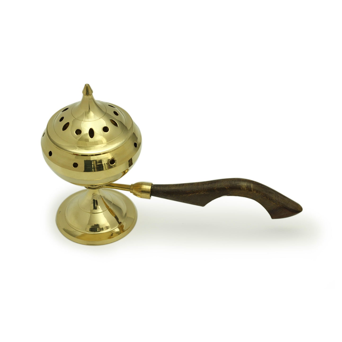 Prabhuji Burner - Brass Burner Large with Wood Handle 6.5"Hx3.5"Dx9.5"L