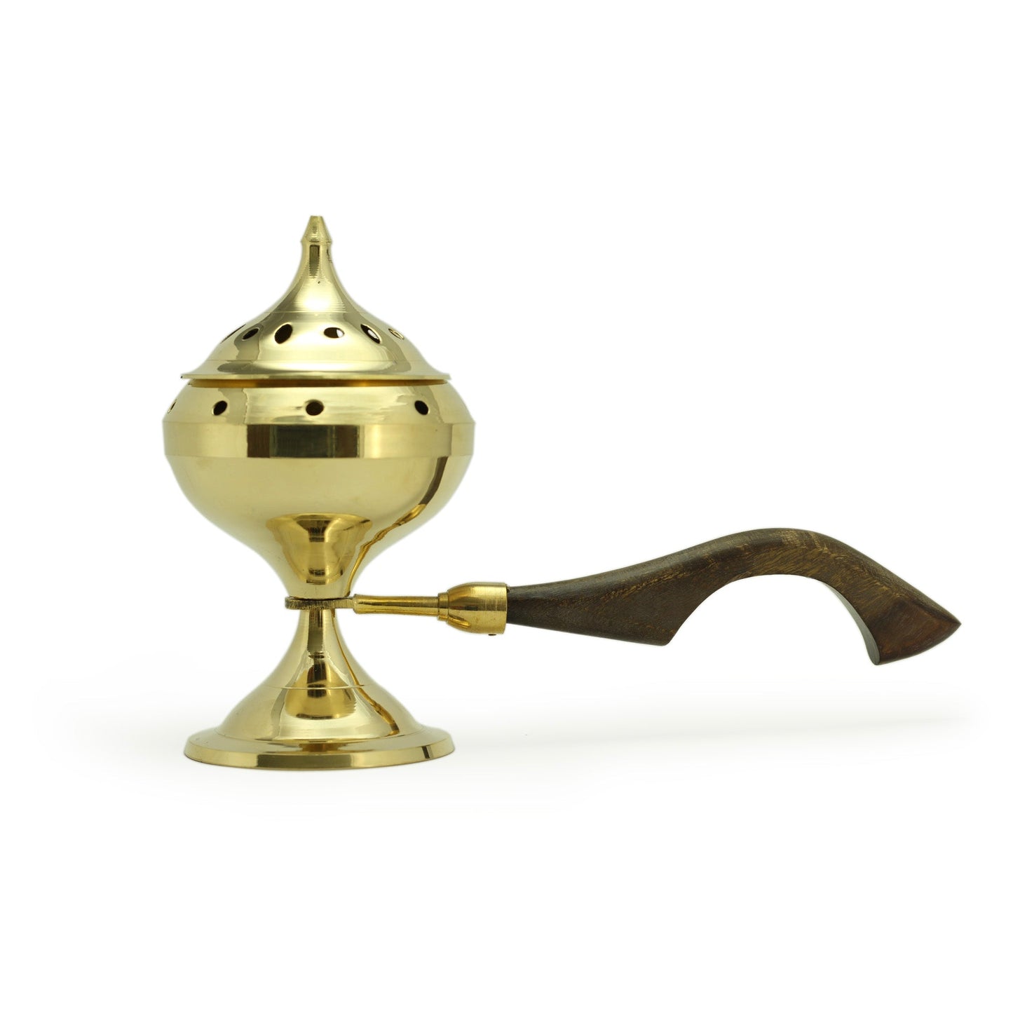 Prabhuji Burner - Brass Burner Large with Wood Handle 6.5"Hx3.5"Dx9.5"L