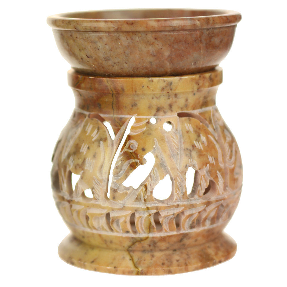 Oil Diffuser - Natural Soapstone Oil Burner Round Elephant 4" - Wholesale and Retail Prabhuji's Gifts 