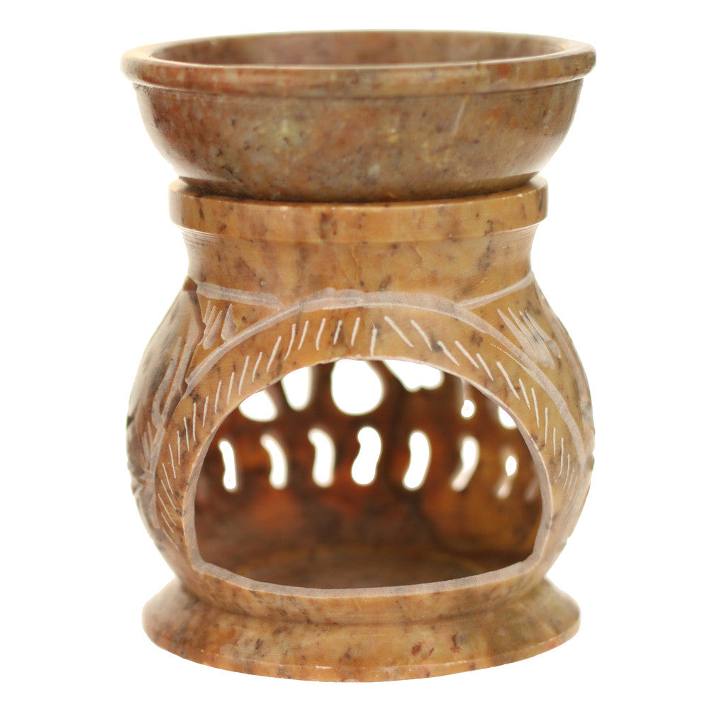 Oil Diffuser - Natural Soapstone Oil Burner Round Elephant 4" - Wholesale and Retail Prabhuji's Gifts 