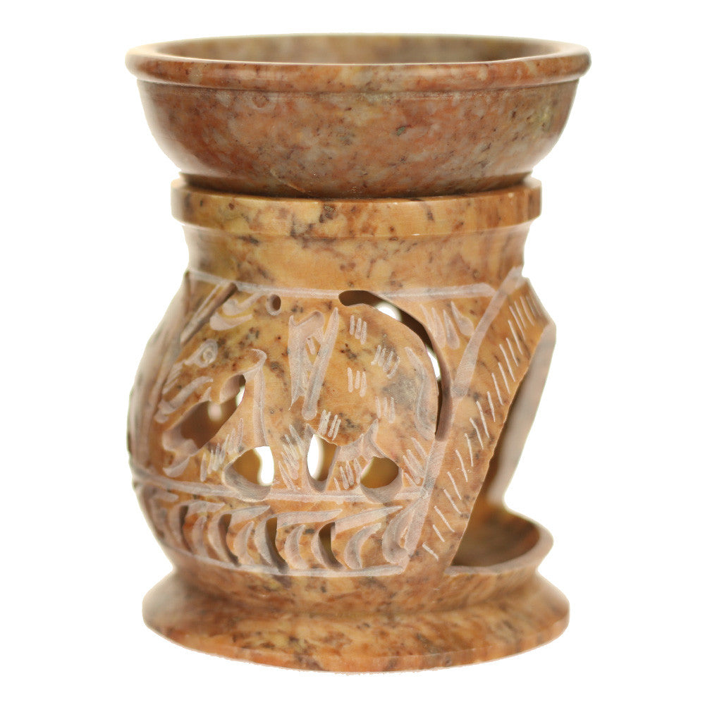 Oil Diffuser - Natural Soapstone Oil Burner Round Elephant 4" - Wholesale and Retail Prabhuji's Gifts 