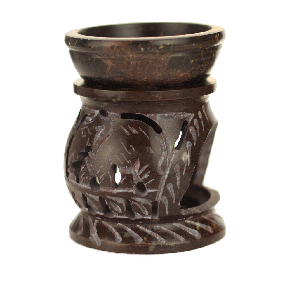 Oil Diffuser - Natural Soapstone Oil Burner Round Elephant 3.25" - Wholesale and Retail Prabhuji's Gifts 
