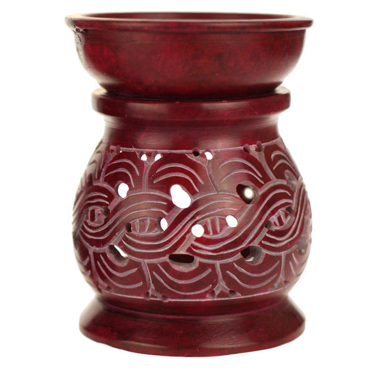 Oil Diffuser - Red Soapstone Oil Burner Carved 4" - Wholesale and Retail Prabhuji's Gifts 
