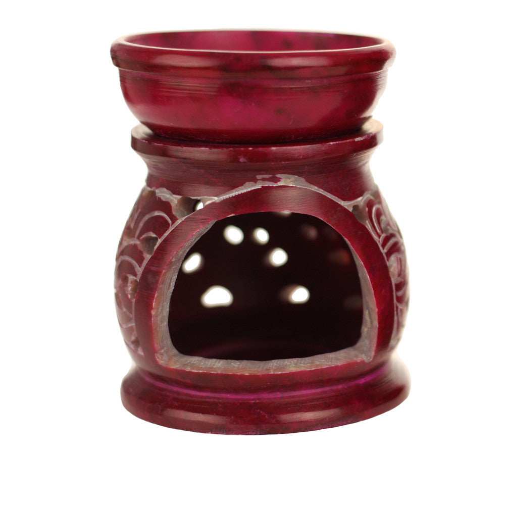 Oil Diffuser - Red Soapstone Oil Burner Carved 3.25" - Wholesale and Retail Prabhuji's Gifts 