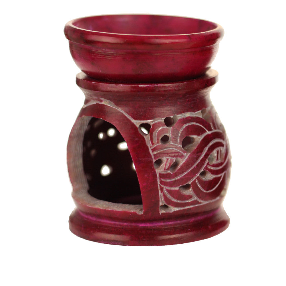 Oil Diffuser - Red Soapstone Oil Burner Carved 3.25" - Wholesale and Retail Prabhuji's Gifts 