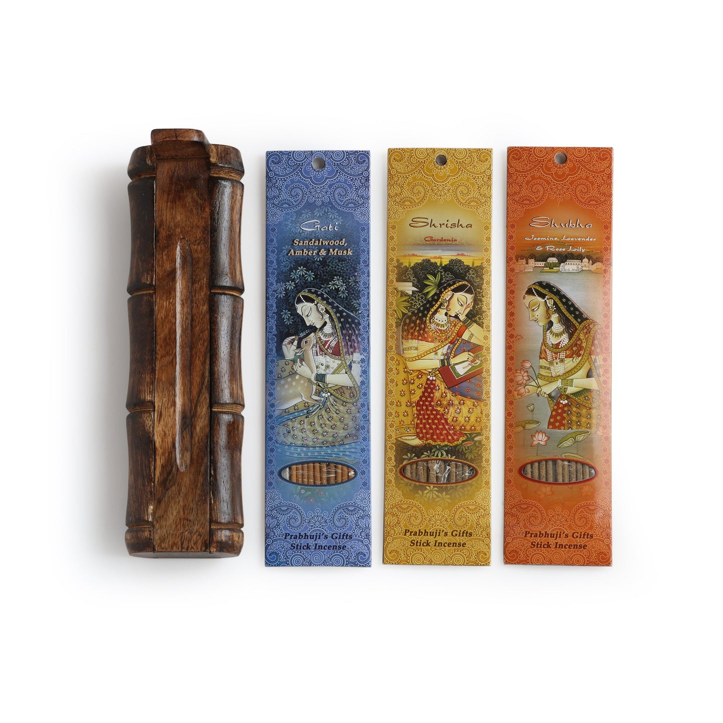 Prabhuji Incense Gift Set - Bamboo Burner + 3 Meditation Incense Stick & Greeting - Thinking of you