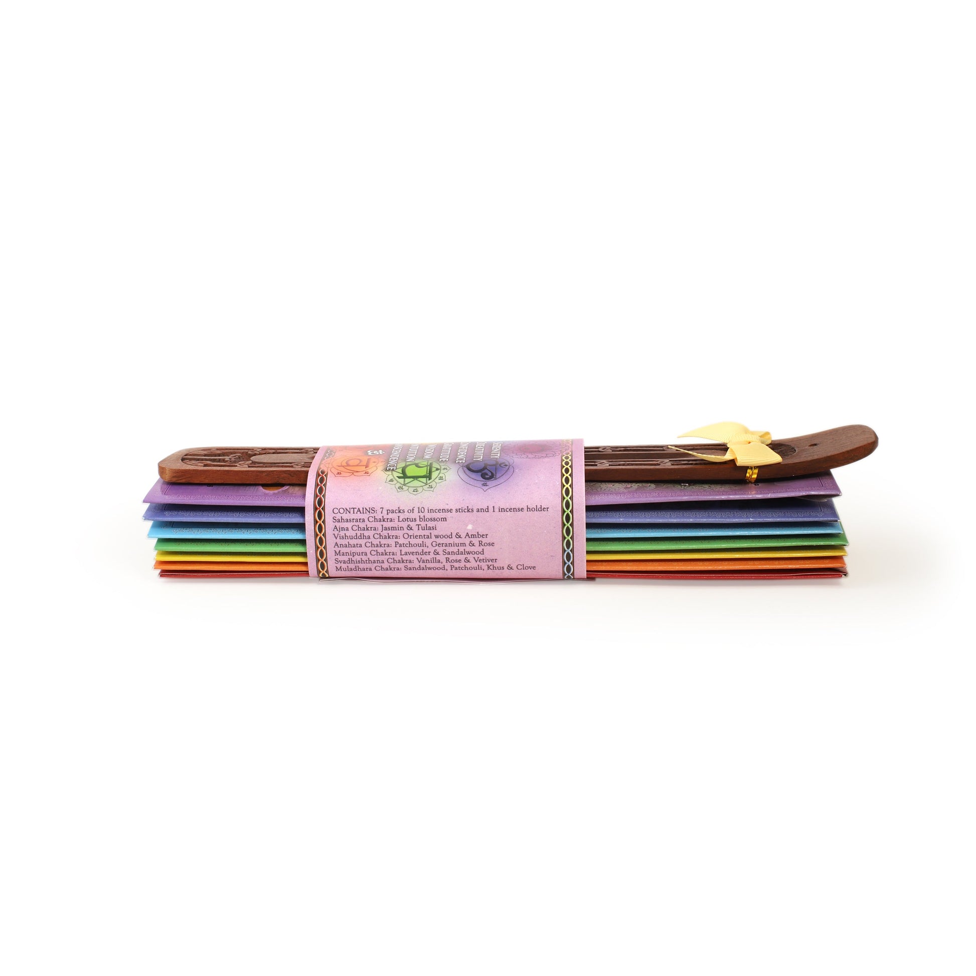 Prabhuji's Gifts - Incense Gift Set - Flat Burner + 7 Chakras Incense Stick in Purple Greeting Sleeve