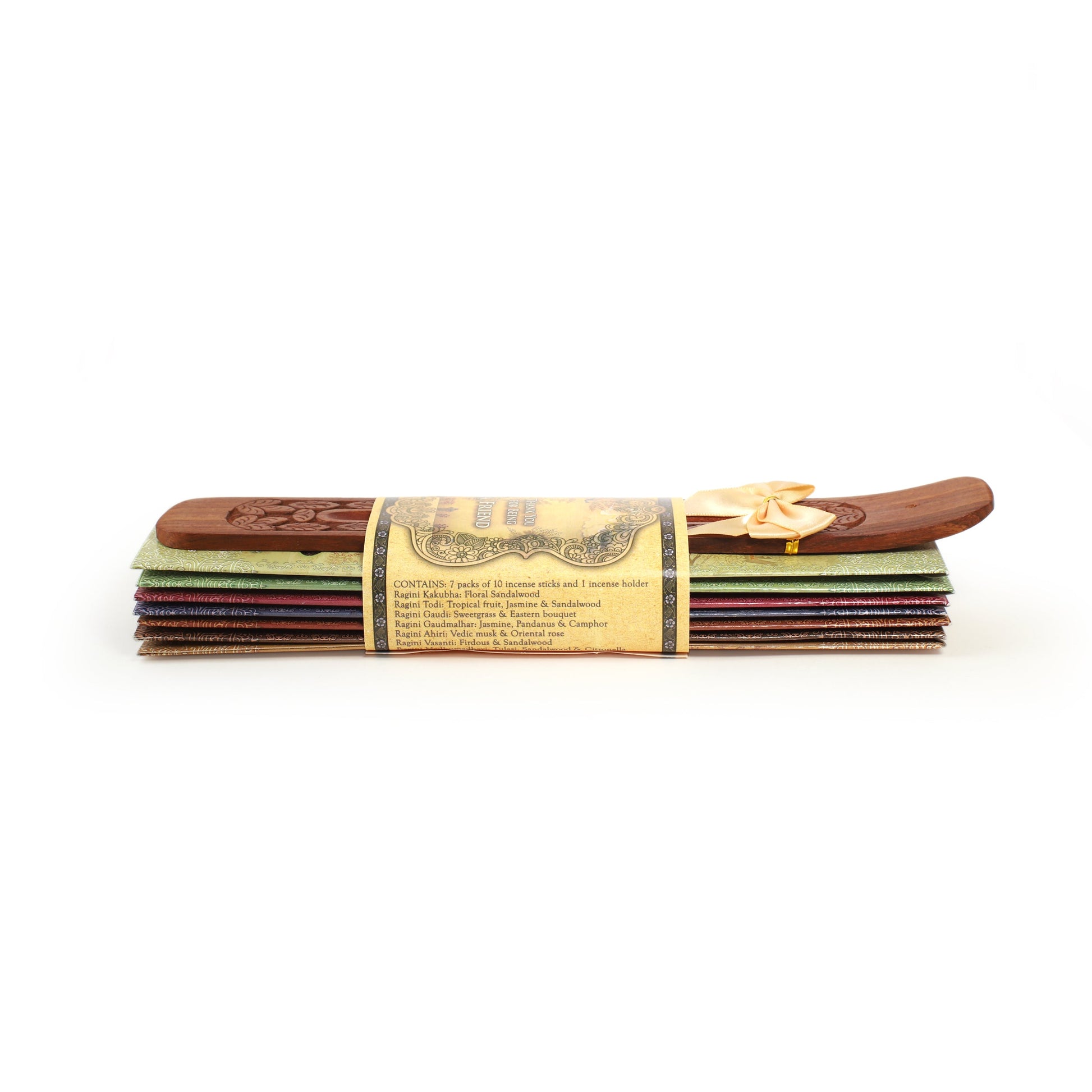 Prabhuji's Gifts - Incense Gift Set - Flat Burner + 7 Harmony Incense Stick & greeting Thank You for Being a Friend
