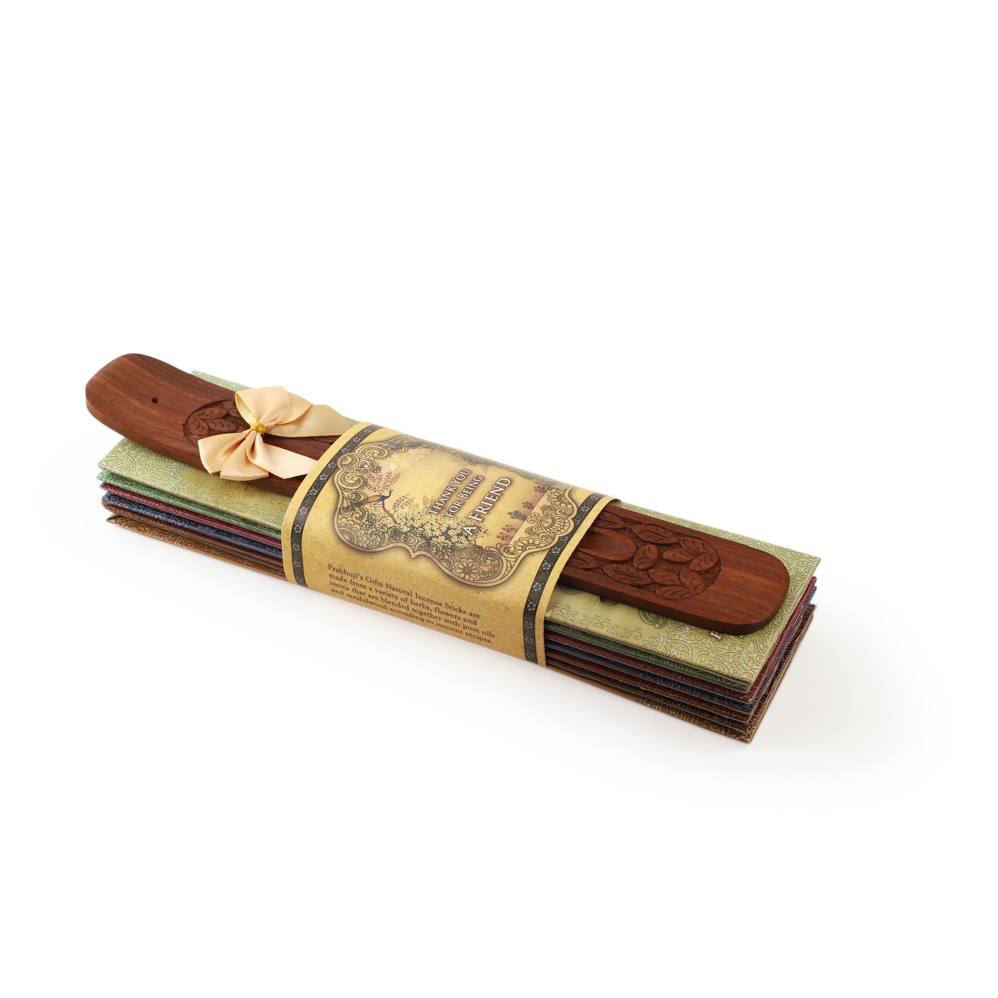 Prabhuji's Gifts - Incense Gift Set - Flat Burner + 7 Harmony Incense Stick & greeting Thank You for Being a Friend