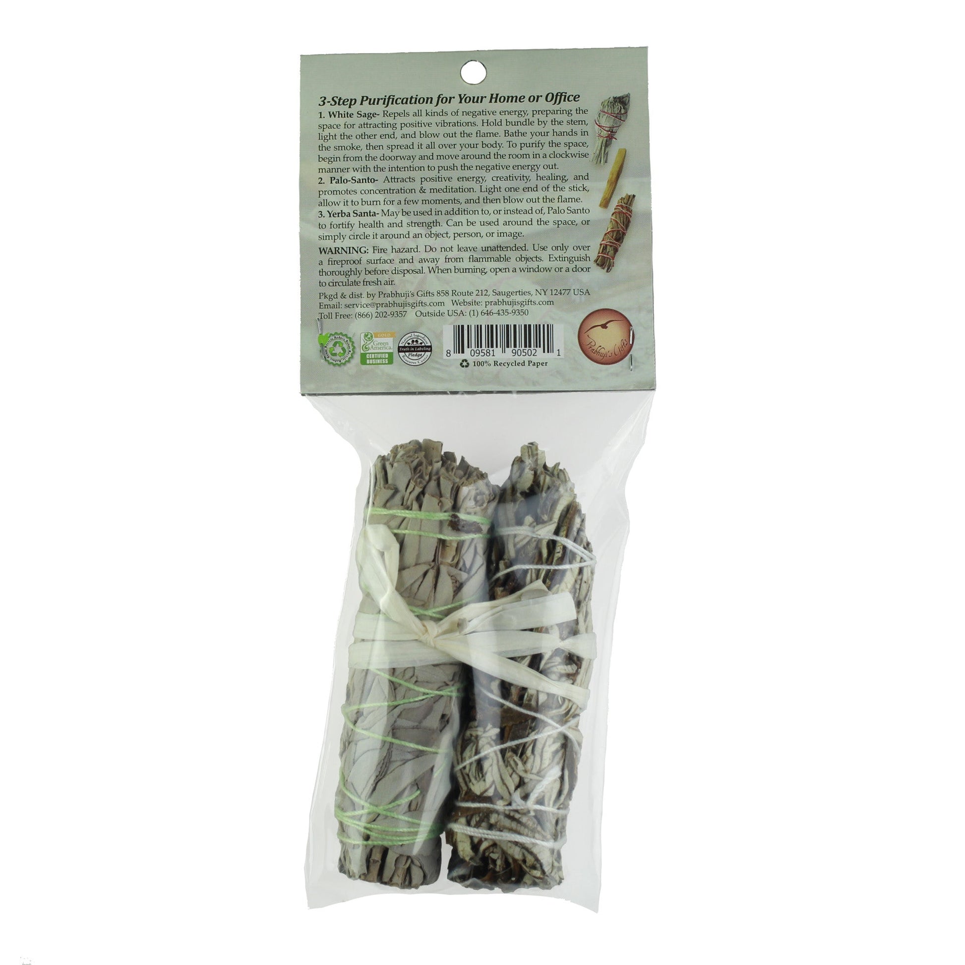Kit - Smudging Kit Palo Santo - Sage - Yerba Santa - with Purification Instructions - Wholesale and Retail Prabhuji's Gifts 