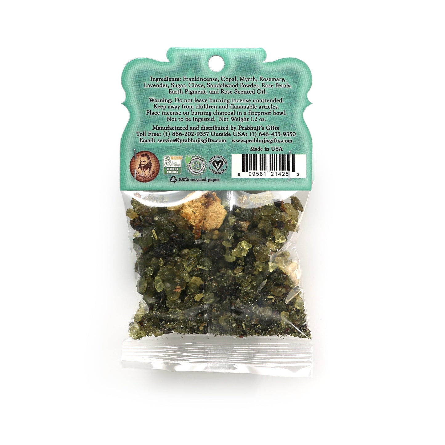 Prabhuji Resin Incense Heart Chakra Anahata - Love and Sensitivity - 1.2oz bag