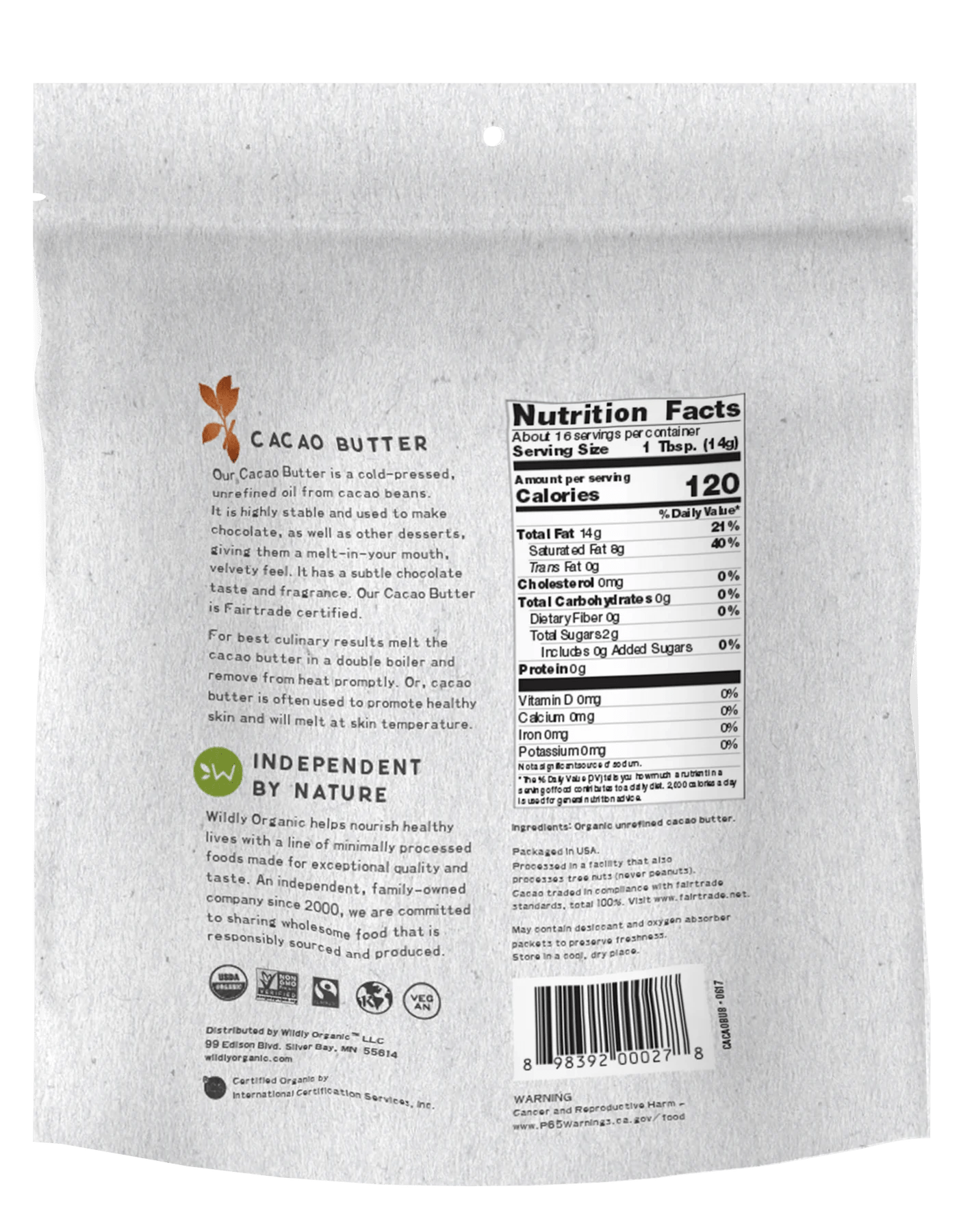 Cacao Butter | Certified Organic | 55 lbs. - Tree Spirit Wellness