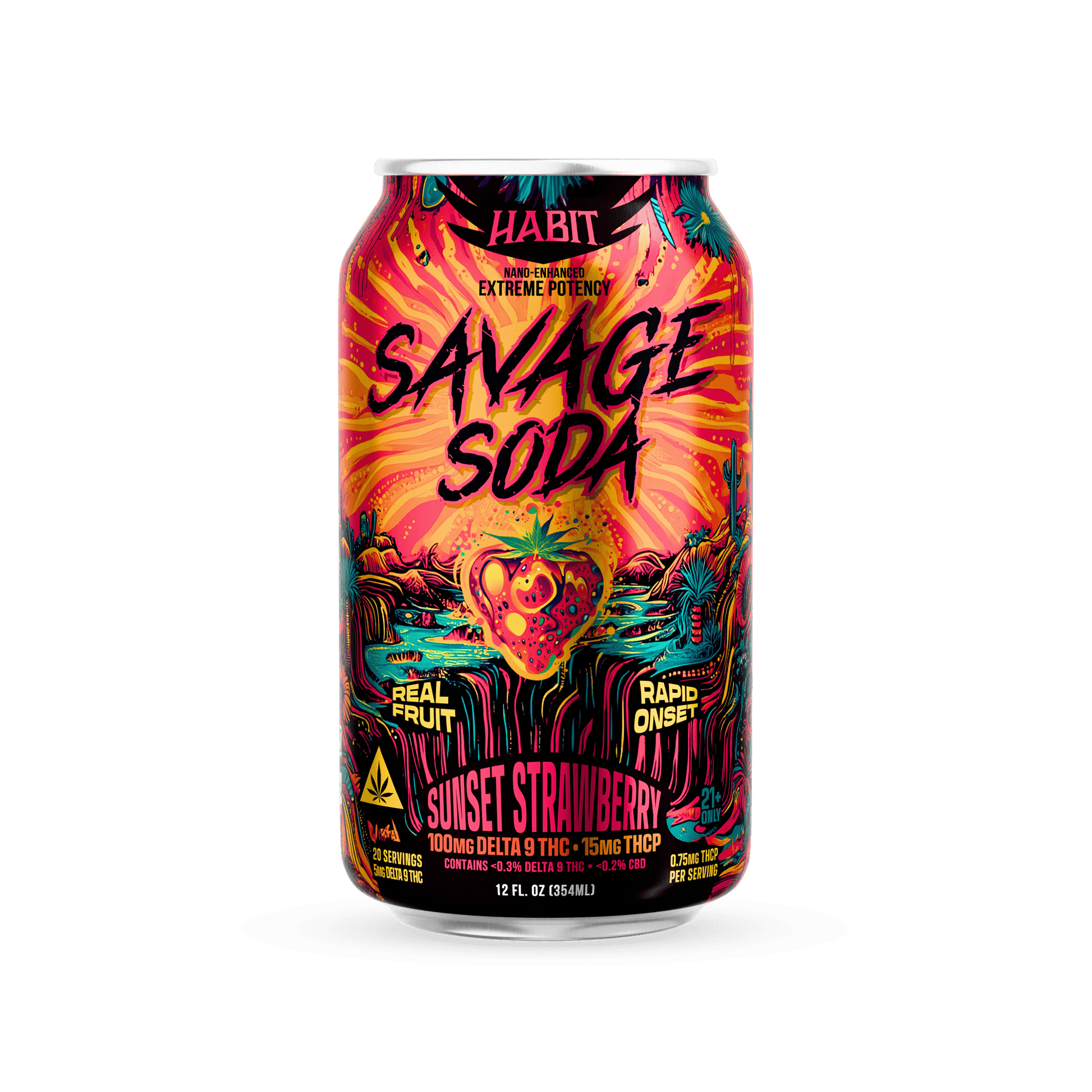 Delta 9 100mg Savage Soda - Sunset Strawberry - 6pk - Tree Spirit Wellness