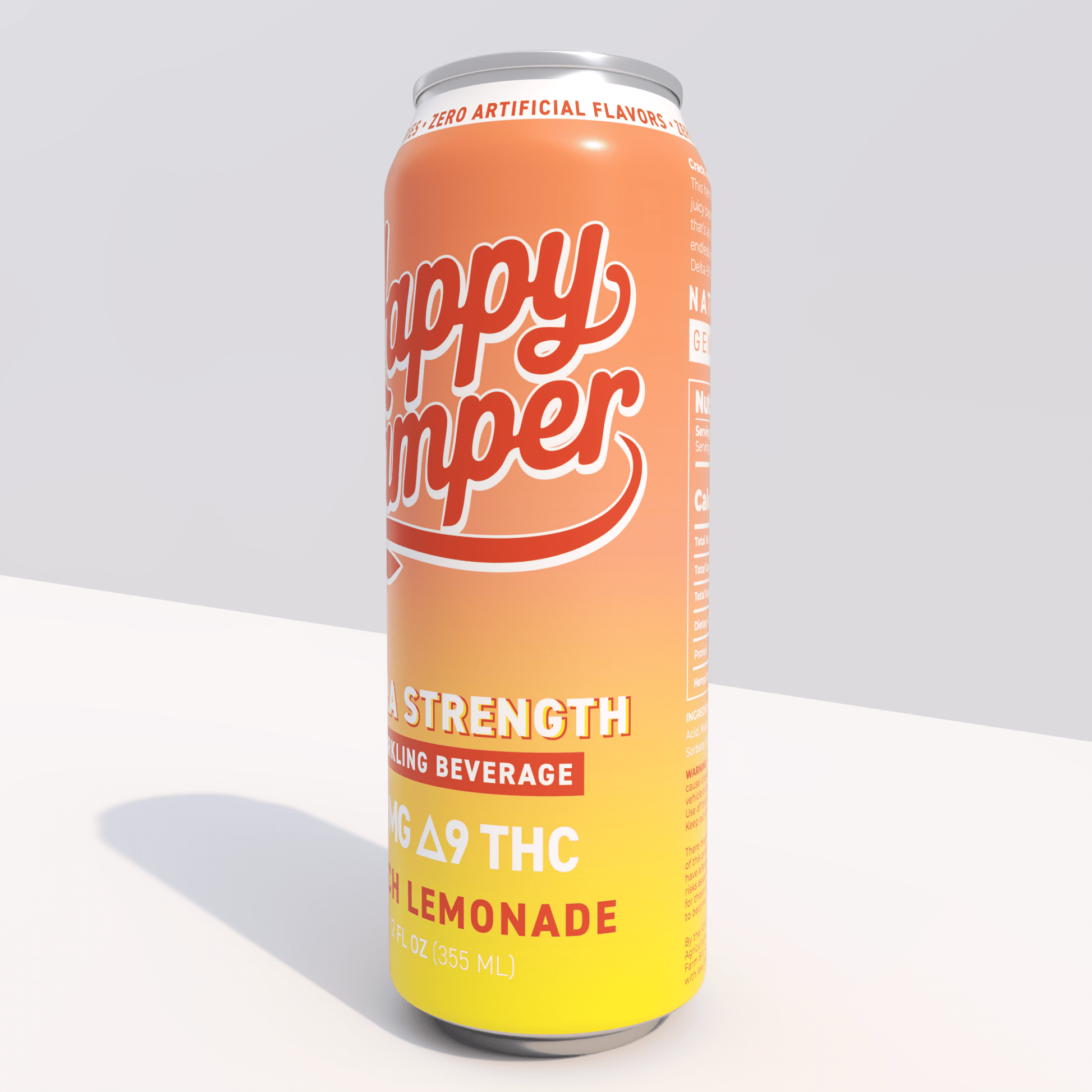 happy camper Peach Lemonade - 50mg Delta 9 THC - 355 ml Extra Strength - 12 pack - Tree Spirit Wellness