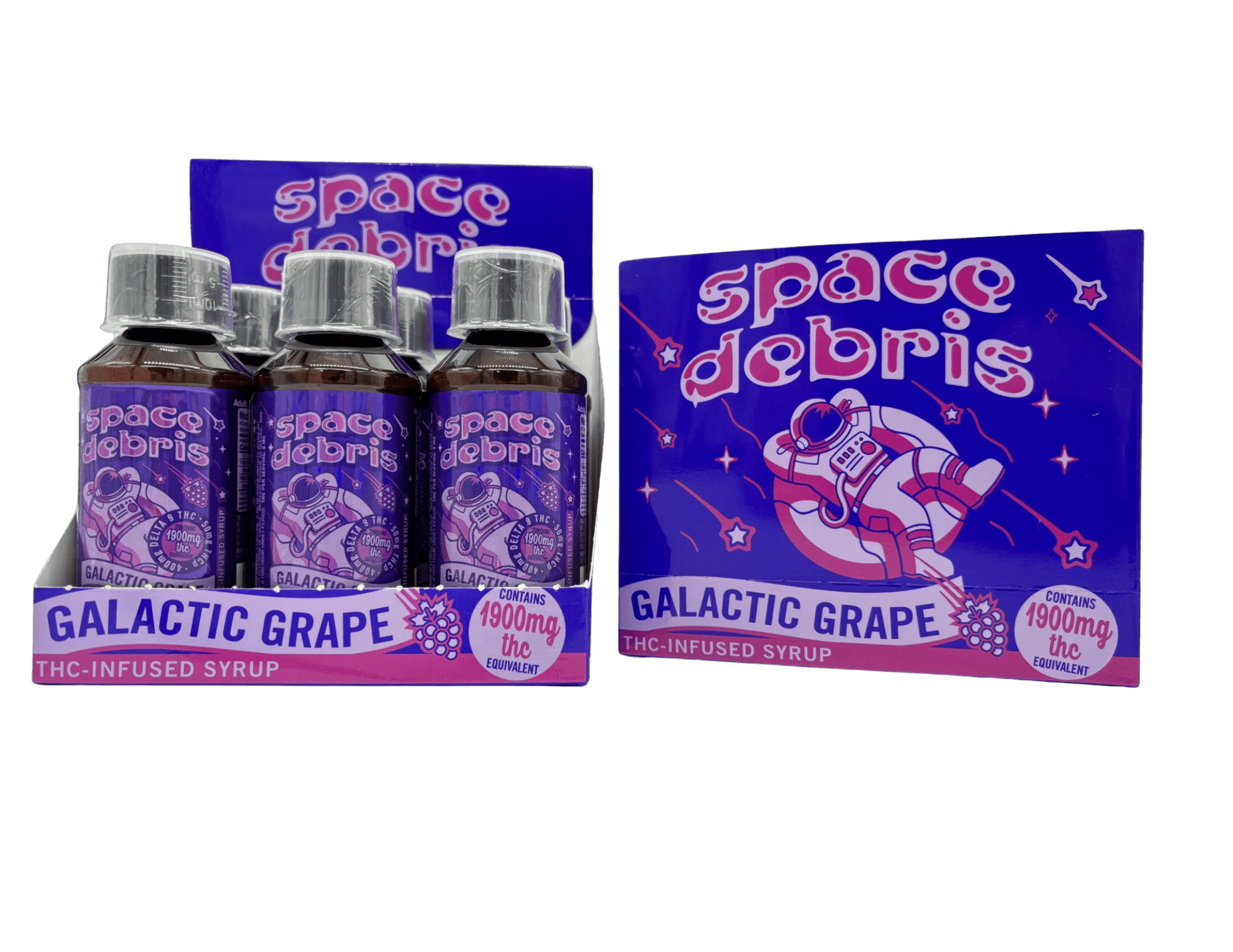 NEW! Space Debris Syrup Galactic Grape 4oz 450mg - 400mg Delta 9 + 50mg THCp Display 6 pack - Tree Spirit Wellness