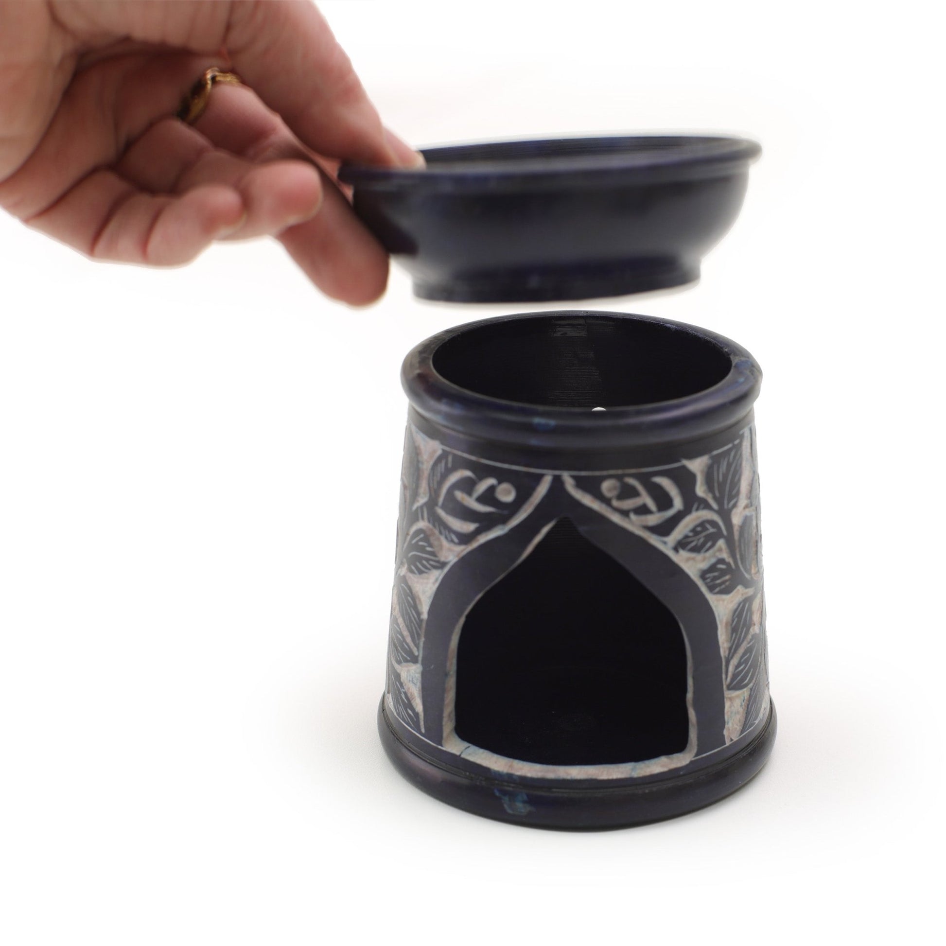 Oil Diffuser - Blue Soapstone Oil Burner Blue Rose 4.5" - Tree Spirit Wellness