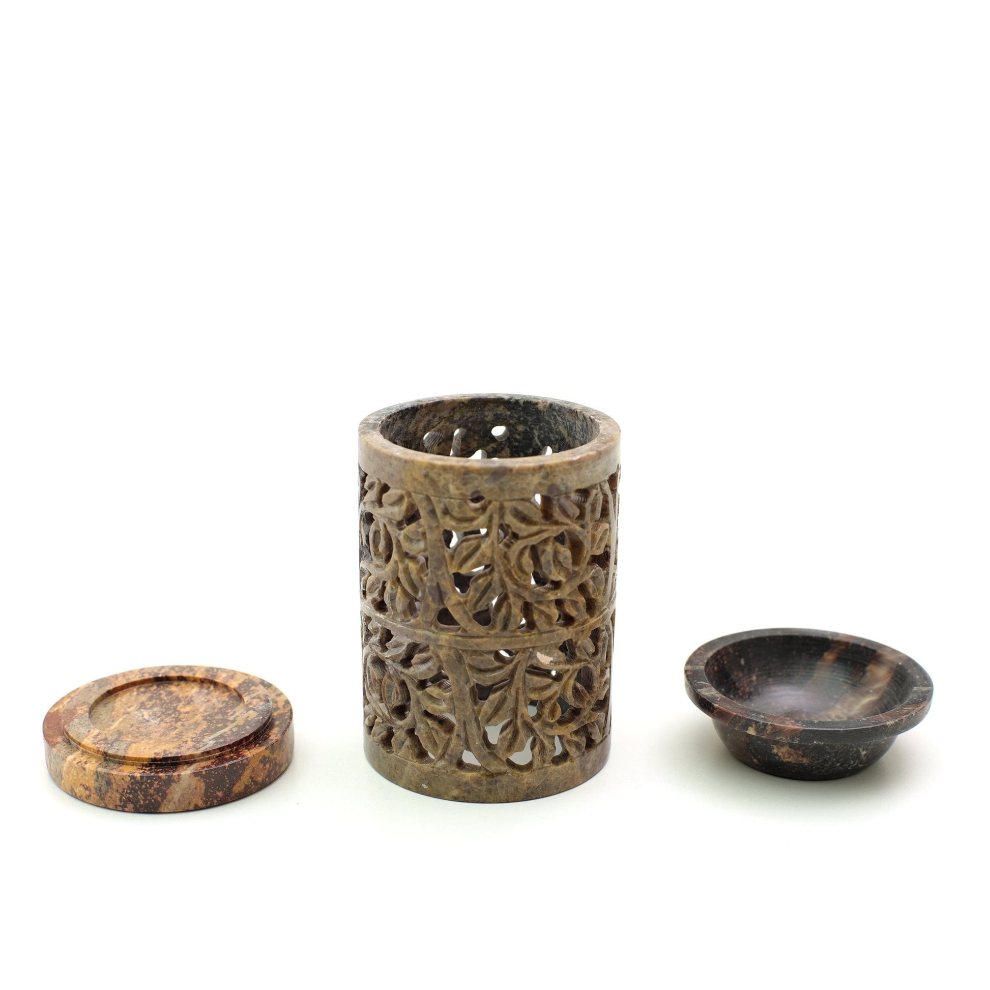 Oil Diffuser - Natural Soapstone Oil Burner Ornamental Leaves 4.75" - Tree Spirit Wellness