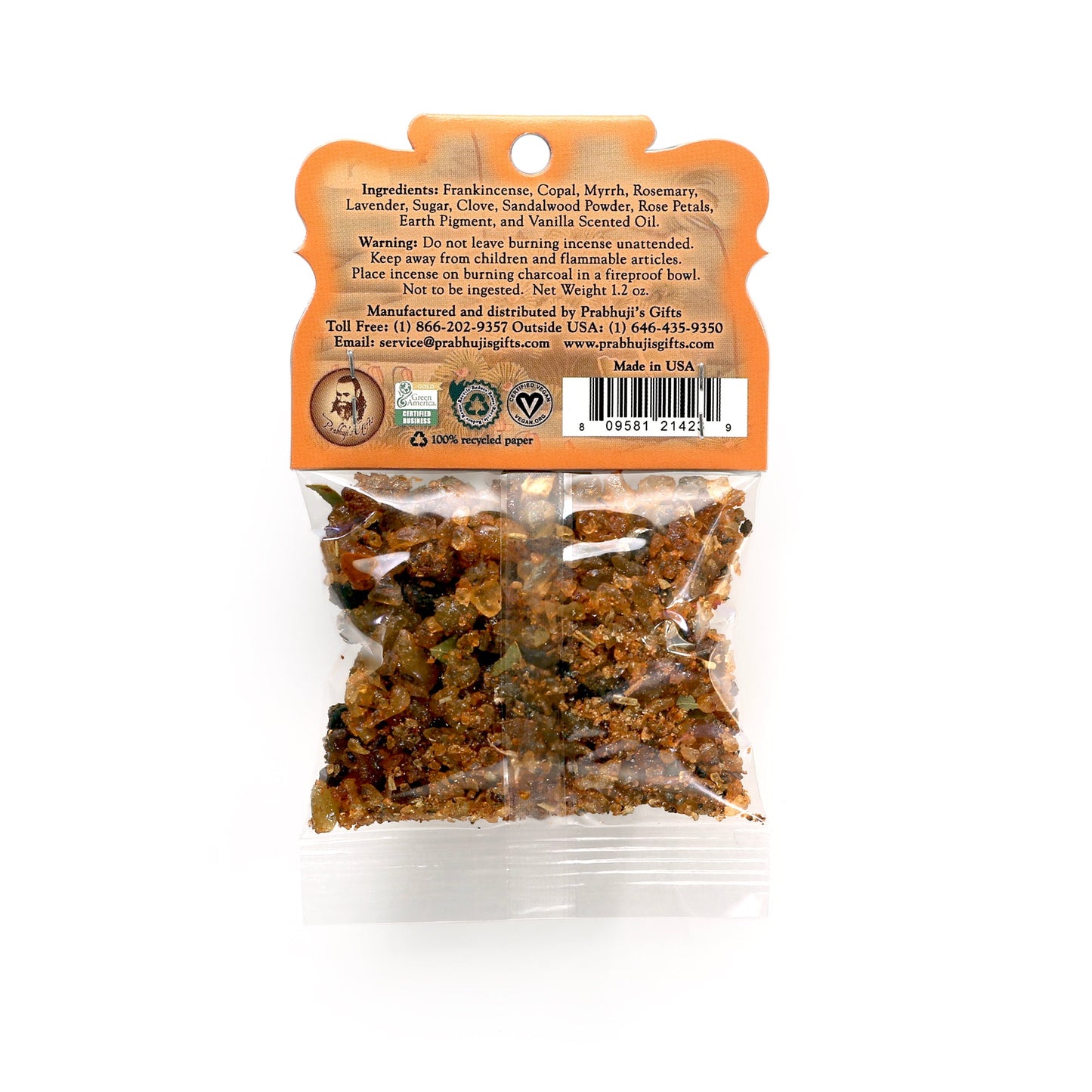 Prabhuji Resin Incense Sacral Chakra Svadhishtana - Sensuality and Creativity - 1.2oz bag