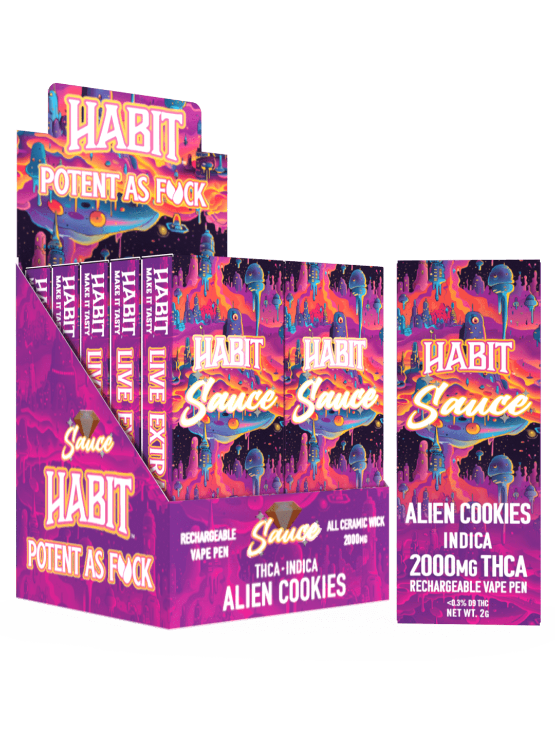 THCA Disposable Rechargeable Vape - Alien Cookies 2g (Hybrid) 10pk - Tree Spirit Wellness