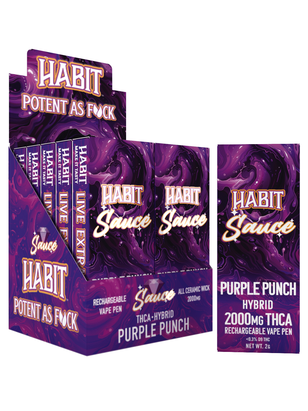 THCA Disposable Rechargeable Vape - Purple Punch 2g (Hybrid) 10pk - Tree Spirit Wellness