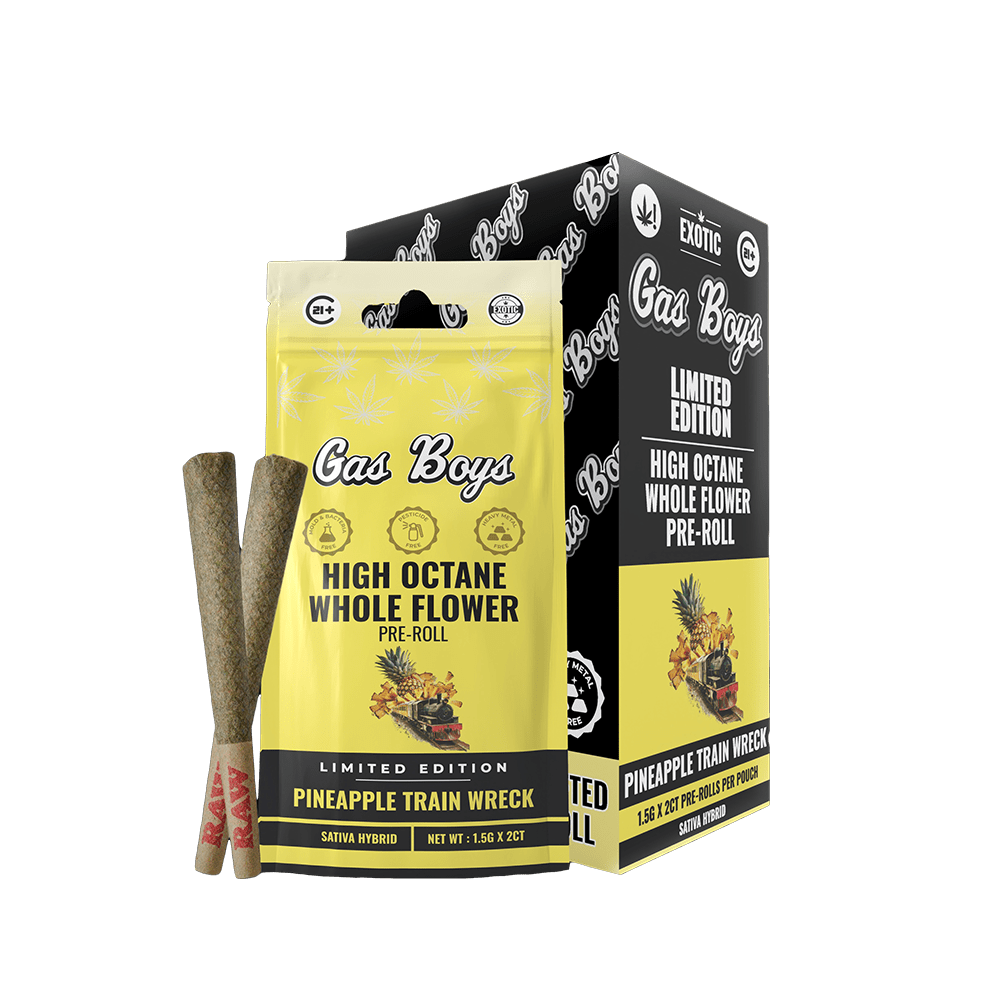 THCA Whole Flower PRE - ROLL Pineapple Train Wreck Display Box - Sativa Hybrid (10ct pouches) (Limited Edition) - Tree Spirit Wellness