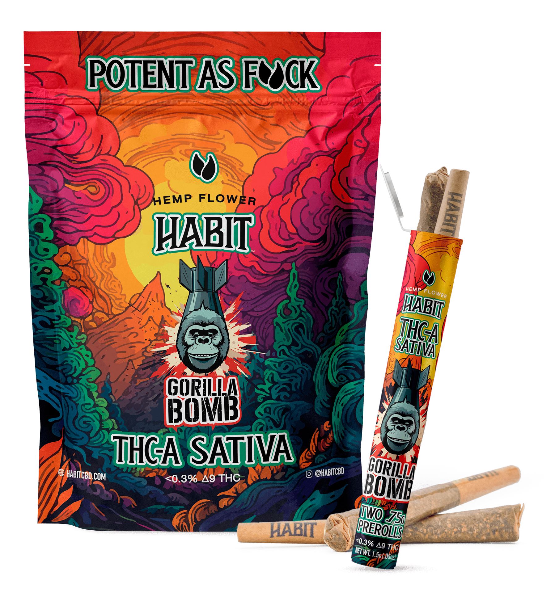 THCA.75g PRE - Rolls 2Pk Gorilla Bomb (Sativa)Case of 10 - Tree Spirit Wellness