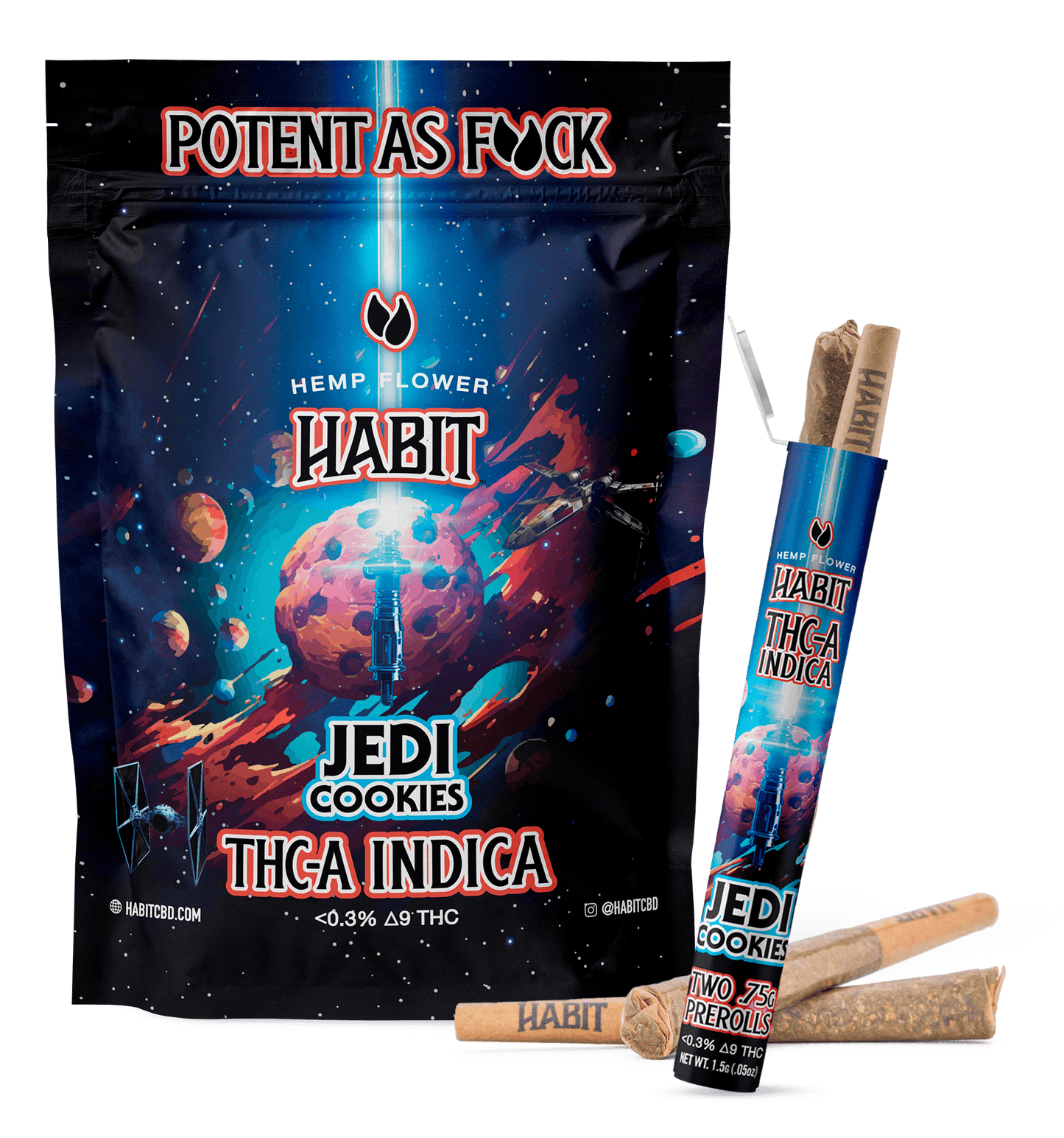 THCA.75g PRE - Rolls 2Pk Jedi Cookies (Indica) Case of 10 - Tree Spirit Wellness