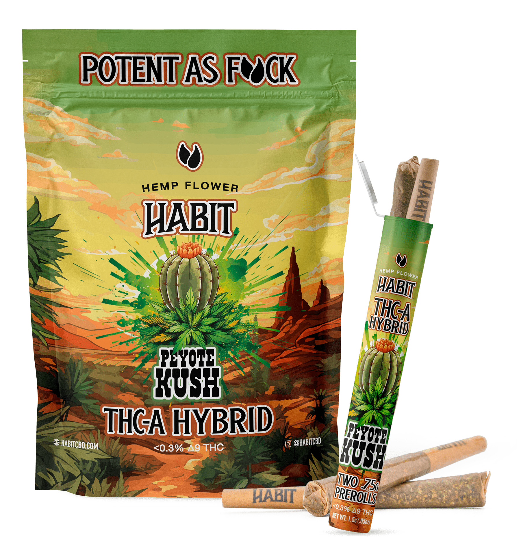 THCA.75g PRE - Rolls 2Pk Peyote Kush (Hybrid) Case of 10 - Tree Spirit Wellness