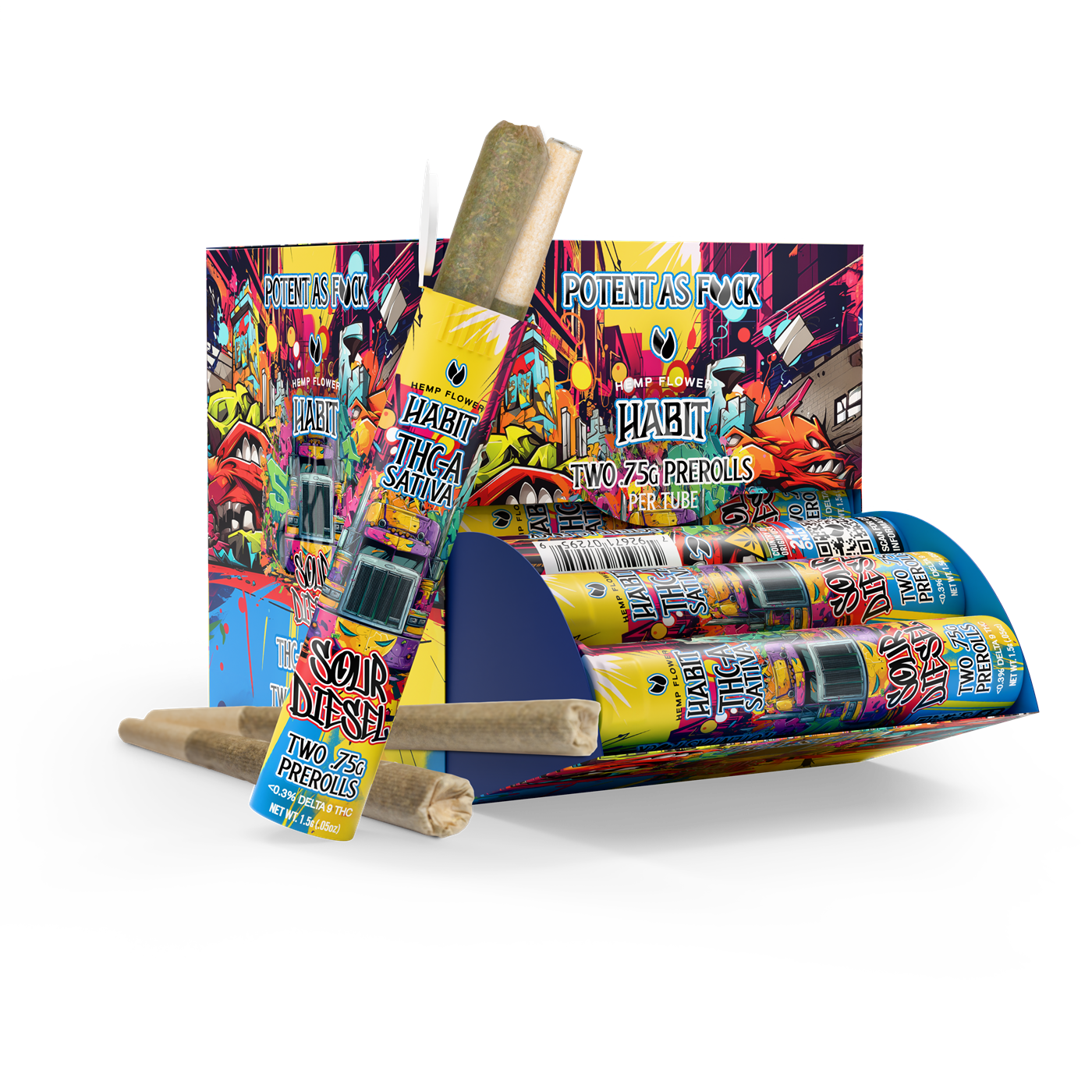 THCA.75g PRE - Rolls 2Pk Sour Diesel (Sativa) Case of 20 - Tree Spirit Wellness