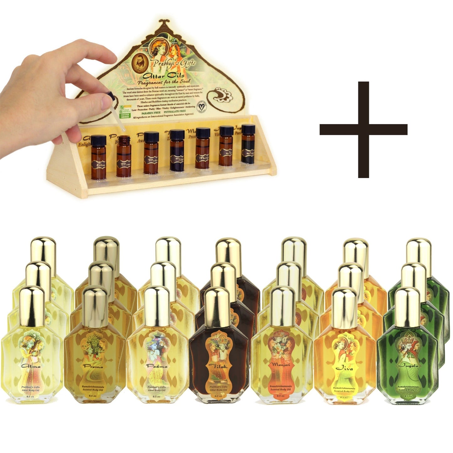 Wholesale Opening Bundle - Attar Oil - Complete Line 0.5 oz (15 ml) - 21 Bottles - with Testers Set on a Rack - Tree Spirit Wellness
