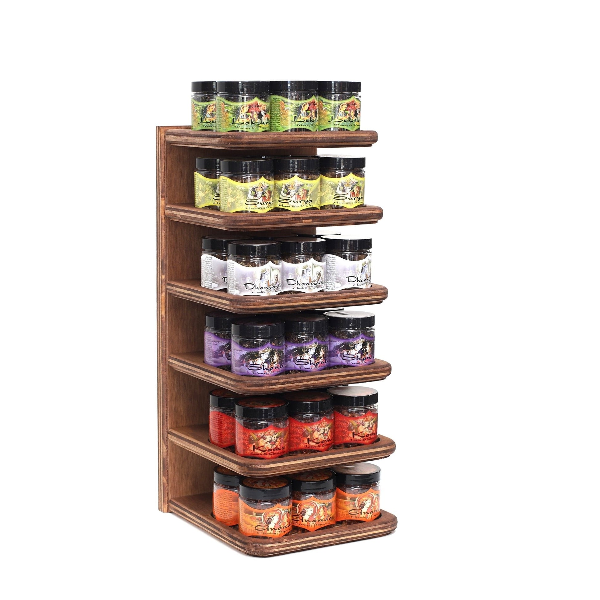 Wholesale Opening Bundle - Herbal Resin Incense - Display Rack with 6 - Fragrance Intention Line 2.4 oz (68g) Jars - 36 Packs - Tree Spirit Wellness