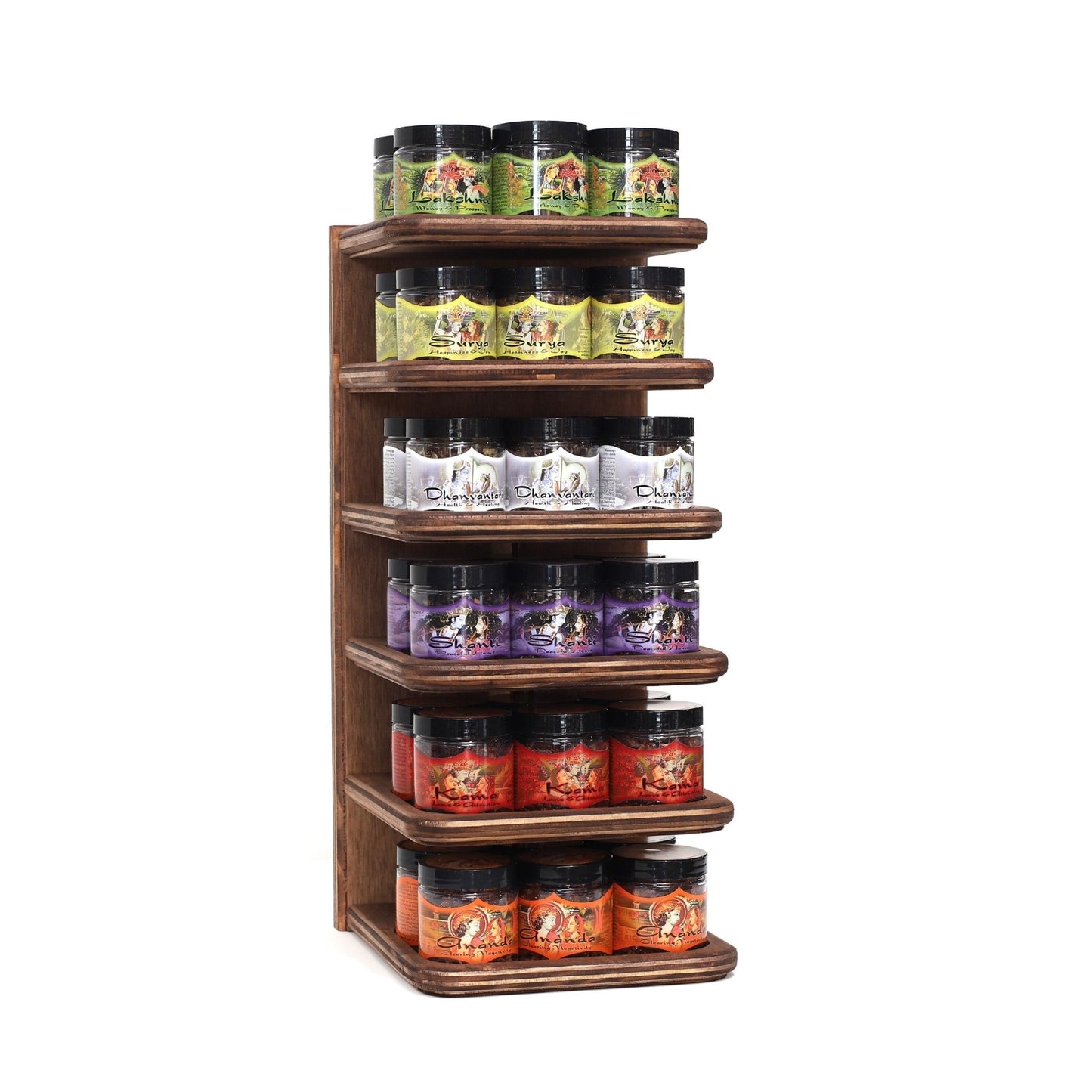 Wholesale Opening Bundle - Herbal Resin Incense - Display Rack with 6 - Fragrance Intention Line 2.4 oz (68g) Jars - 36 Packs - Tree Spirit Wellness