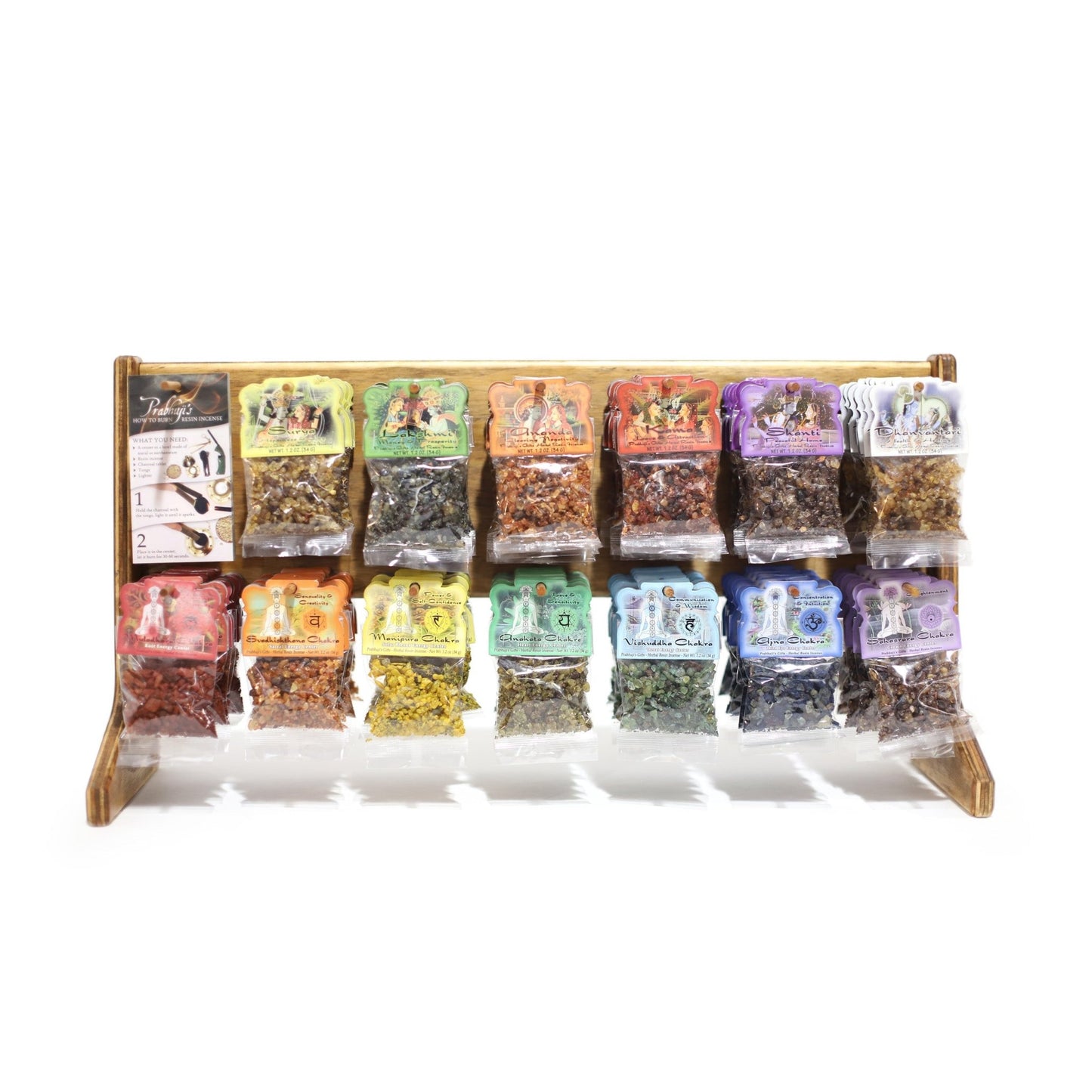 Wholesale Opening Bundle - Herbal Resin Incense - Display Rack with 7 - Chakra and 6 - Intention Complete Line 1.2 oz (34g) Bags - 78 Packs - Tree Spirit Wellness