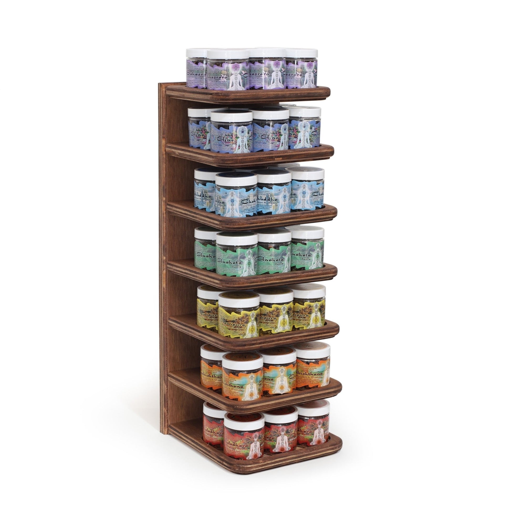 Wholesale Opening Bundle - Herbal Resin Incense - Display Rack with 7 - Chakra Line 2.4 oz (68g) Jars - 42 Packs - Tree Spirit Wellness