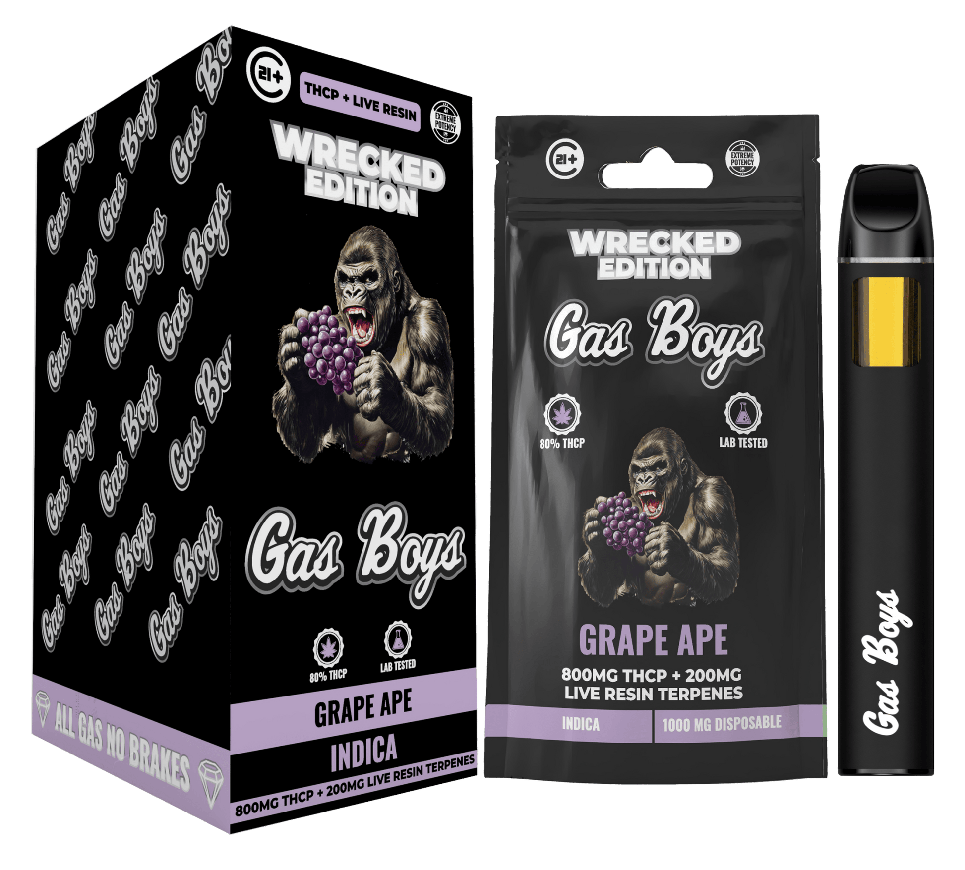 WRECKED THCP 1G DISPOSABLE VAPE - Grape Ape - Indica (10ct) - Tree Spirit Wellness