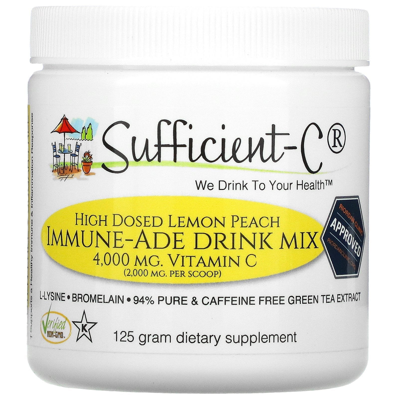 125g High Dose Vitamin C Lemon Peach Immune-Ade Drink Mix - Tree Spirit Wellness