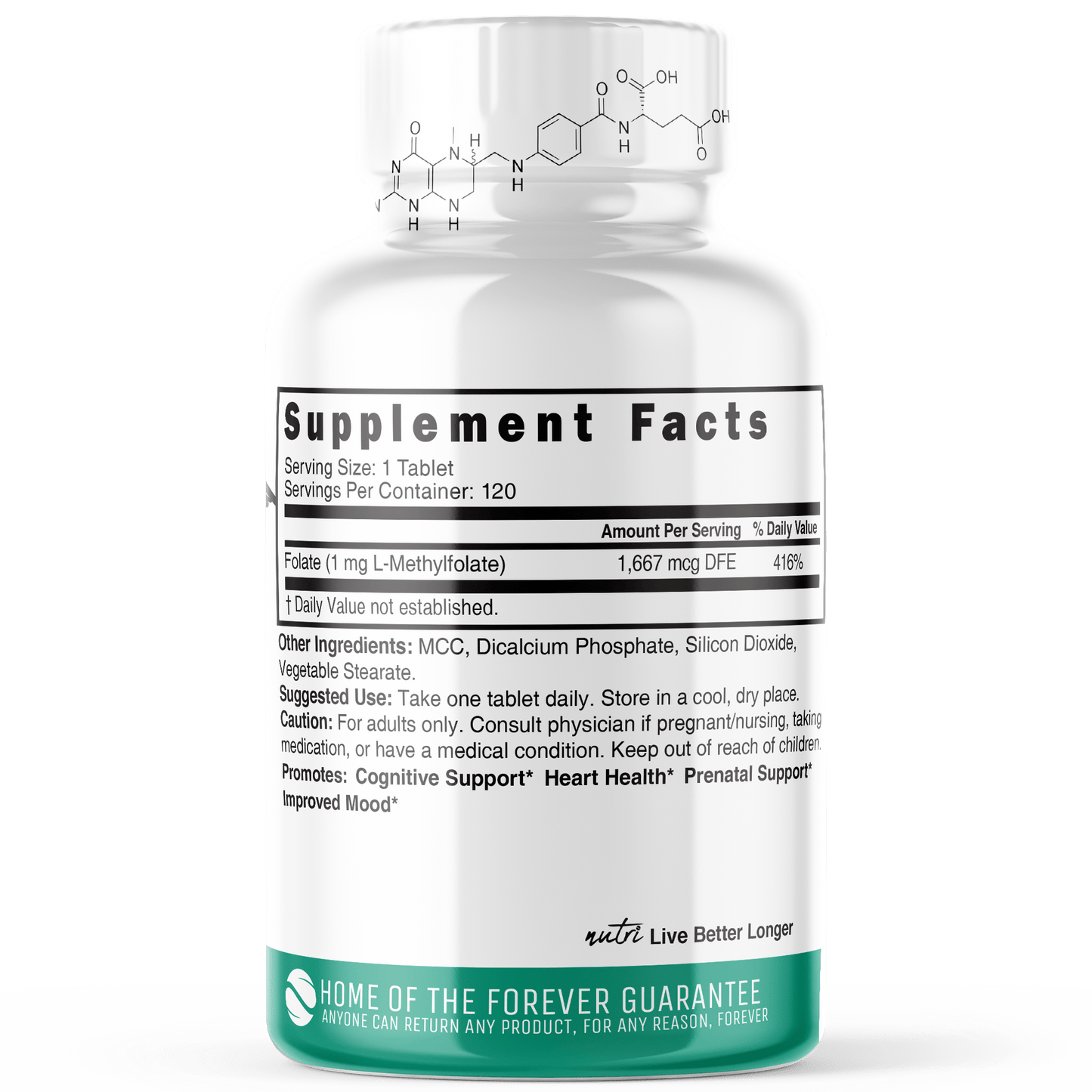 5-MTHF L Methylfolate 1 MG - 120 Vegan Tablets - Tree Spirit Wellness