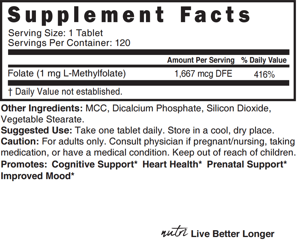 Methylfolate 1 MG - 120 Vegan Ct - Tree Spirit Wellness