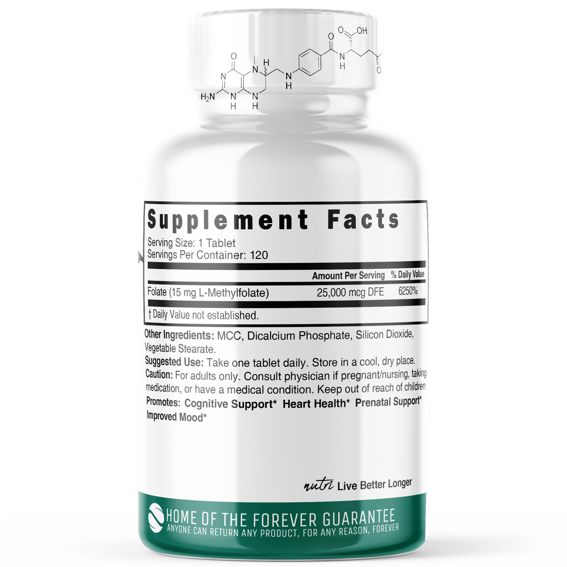 5-MTHF L Methylfolate 15MG - 120 Vegan Tablets - Tree Spirit Wellness