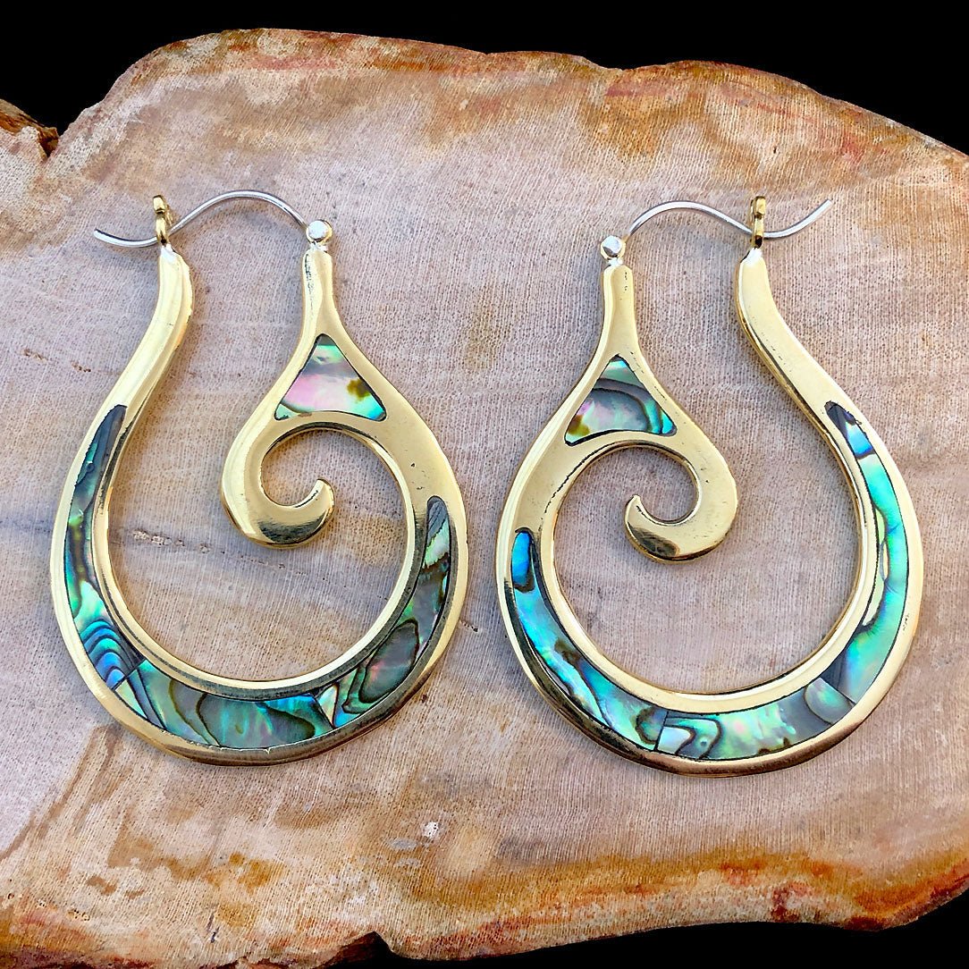 Abalone Maori Hoops - Silver Posts - Tree Spirit Wellness