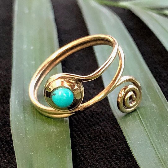 Adjustable Turquoise Ring - Brass - Tree Spirit Wellness