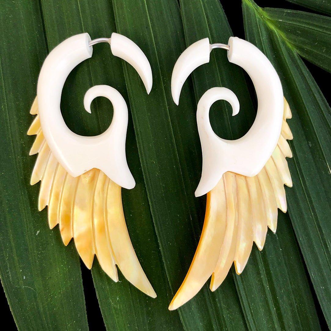 Angel Wings - Bone with Shell - Tree Spirit Wellness