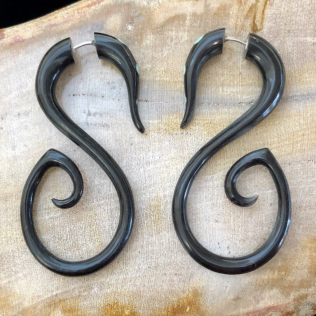 Curved Elvin Hooks - Turquoise Horn - Tree Spirit Wellness
