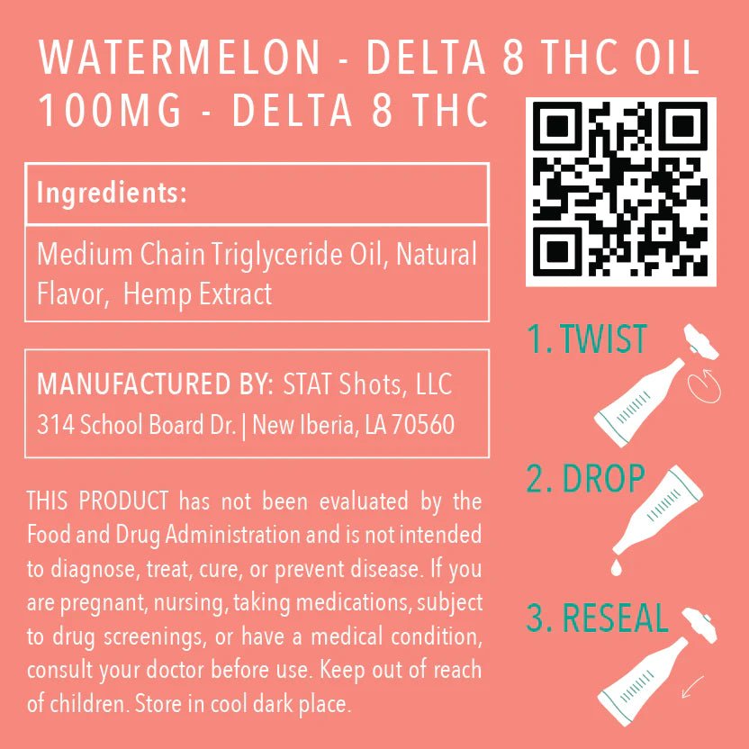 DELTA 8 THC Watermelon Oil 500mg - 5 ct. 100mg - Tree Spirit Wellness