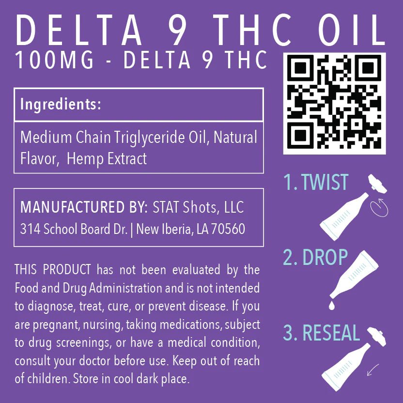 DELTA 9 Oil 500mg - 5 ct. 100mg unflavored - Tree Spirit Wellness