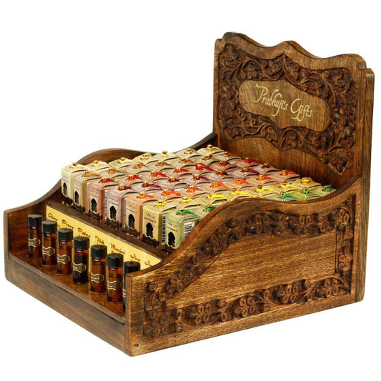 Display Decorated Rack - Attar Oils Rack for 56 Tassel Bottles with testers - Tree Spirit Wellness