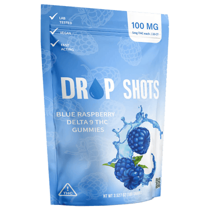 DROP SHOTS Fast Acting Gummies - 100mg Blue Raspberry (5mg/gummy 20ct.) - Tree Spirit Wellness