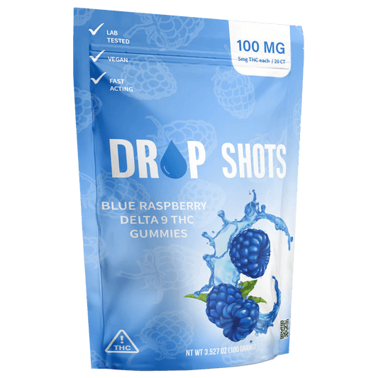 DROP SHOTS Fast Acting Gummies - 100mg Blue Raspberry (5mg/gummy 20ct.) - Tree Spirit Wellness