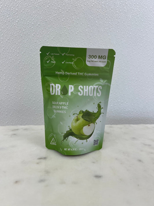 DROP SHOTS Fast Acting Gummies - 300mg Sour Apple (5mg/gummy 60ct.) - Tree Spirit Wellness