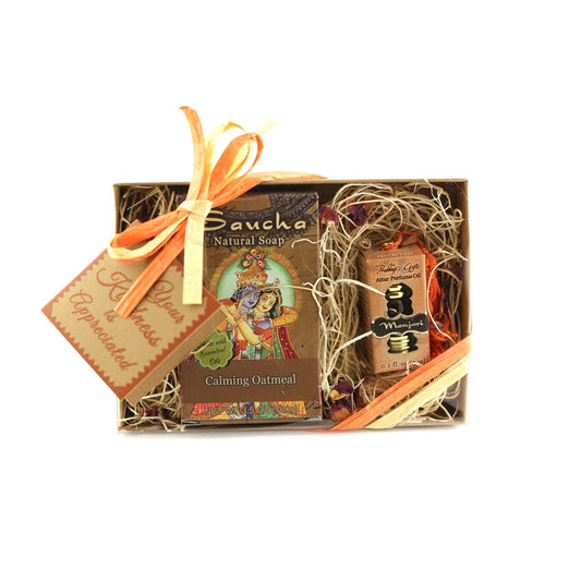 Gift Set - Saucha Bar Soap 'Calming Oatmeal' and Attar Oil 'Manjari' - with Greeting 'Your kindness is appreciated' - Tree Spirit Wellness